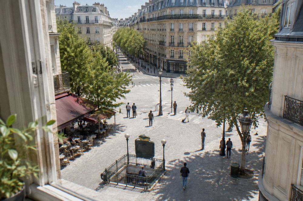 Small group gathered at a Paris square meeting point before a walking tour
